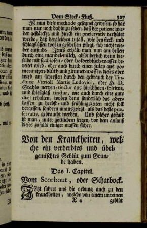 Das I. Capitel. Vom Scorbut, oder Scharbock. - Das IV. Capitel. Der Saamen-Fluß, oder Drüpper. Gonorrhœa.