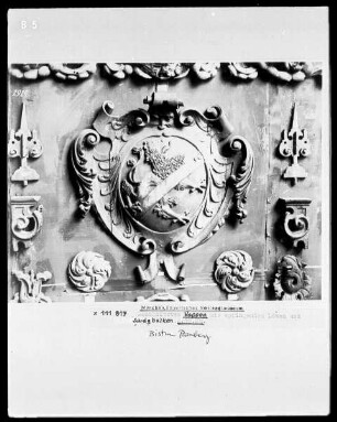 Wappen mit springendem Löwen und Schrägbalken