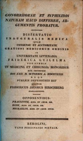 Gonorrhoae et syphilidis naturam haud differre argumentis probatur : Diss. inaug. med.