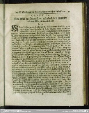 Caput IV. Von denen zur Inquisition erforderlichen Unkosten und wer solche zu tragen habe