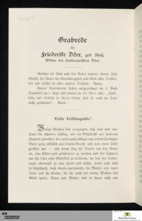 Grabrede für Friederike Dörr
