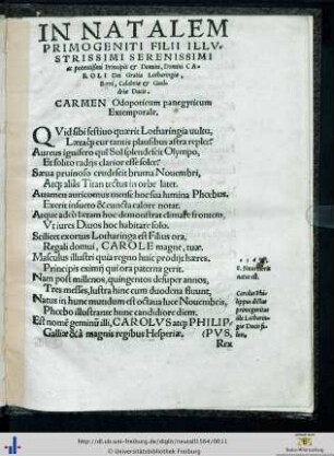 In Natalem Primogeniti Filii Illustrissimi Serenissimi…