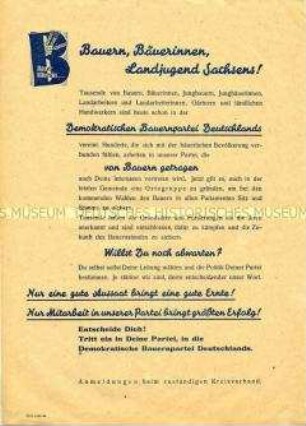 Propagandaflugblatt der DBD Sachsen mit Mitgliederwerbung