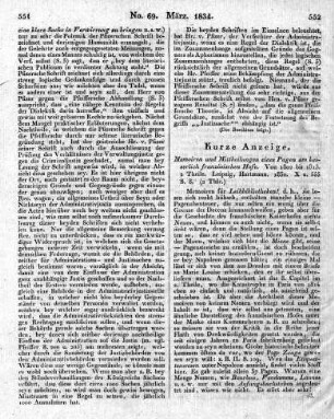 Memoiren und Mittheilungen eines Pagen am kaiserlich französischen Hofe. Von 1802 bis 1815. 2 Theile. Leipzig, Hartmann. 1830. X u. 555 S. 8.