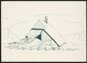 Skizze: Haus im Gebirge