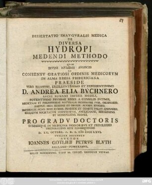Dissertatio Inavgvralis Medica De Diversa Hydropi Medendi Methodo