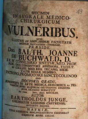 Specimen Inaugurale Medico-Chirurgicum De Vulneribus