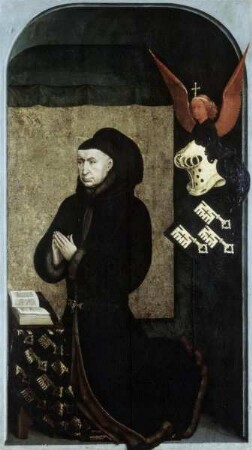 Altar des Jüngsten Gerichts — Altar im geschlossenen Zustand — Links: Stifterportrait des burgundischen Kanzlers Nicolas Rolin