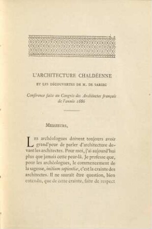 Un palais chaldéen d'après les découvertes de M. de Sarzec : (Petite Bibliotheq̀ue d'art et d'archéologie Nr 9.)