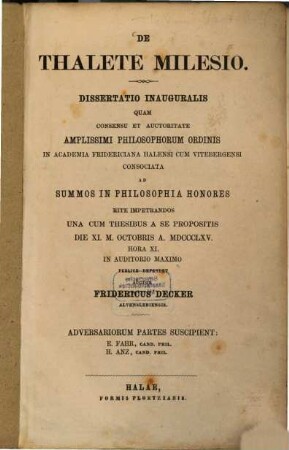 De Thalete Milesio : Diss. inaug.