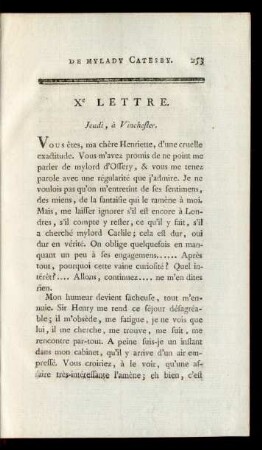 Xe Lettre. Jeudi, à Vinchester.