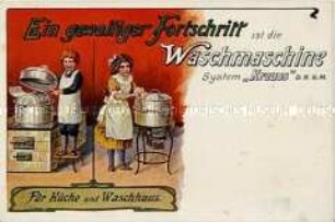 Werbepostkarte für Krauss-Waschmaschinen