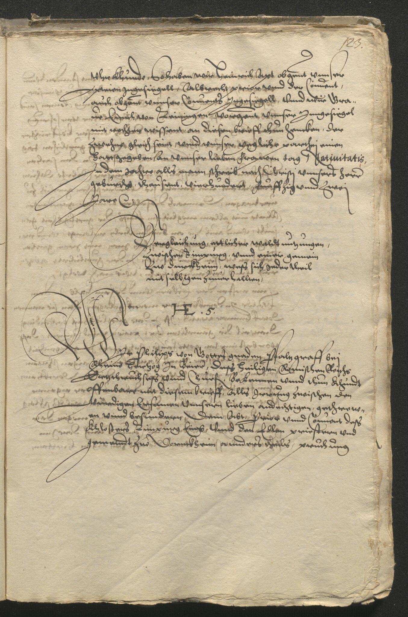Kurfürst Philipp von der Pfalz beurkundet, dass seine Räte auf einem Rechtstag in Wachenheim einen Vergleich geschlossen haben in der Streitsache zwischen Abt und Konvent des Klosters Limburg einerseits und den Edeln, Priestern und der Gemeinde zu Dürkheim andererseits wegen des Waldrechts im Dürkheimer Wald, im Bannwald genannt "der Heynmile" und im jungen Bannwald genannt "Blancken" gütlich beigelegt hat. . Siegelankündigungen von Kurfürst Friedrich (1), Abt des Klosters Limburg (2), Konvent des Klosters Limburg (3) und Gemeinde Dürkheim (4) "Datum Heidelberg uff montag nach dem sontag vocem jocunditatis" 1490. (Bl. 123 recto - 125 verso) | Digitalisierung: Landesarchiv Speyer