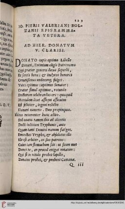 Epigrammata vetera: Ad Hier. Donatvm v. clariss.