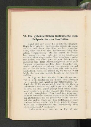 VI. Die gebräuchlichen Instrumente zum Präparieren von Kavitäten.