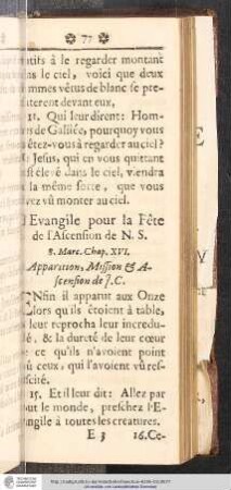 L'Evangile pour la Fête de l'Ascension de N. S.