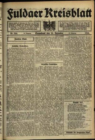 Zweite Ausgabe vom Samstag, den 31. Dezember 1910.