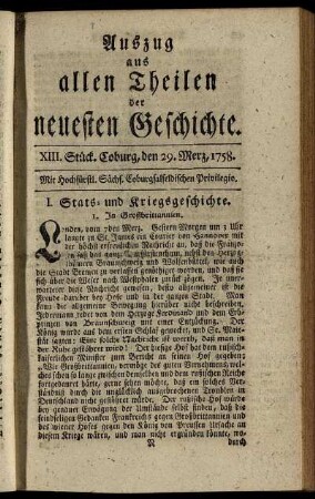 XIII. Stück. Coburg, den 29. Merz. 1758.