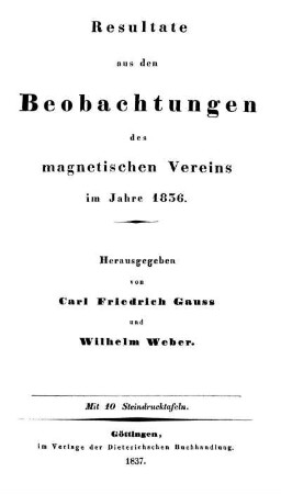 1836: Resultate aus den Beobachtungen des Magnetischen Vereins