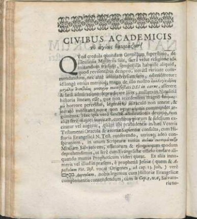 Civibus Academicis τò αγíως θαυμαζειν!