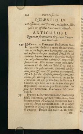 142-154, Quaestio I. De effentia, neceßitate, ministro, subjecto & effectu Extremea Unctionis