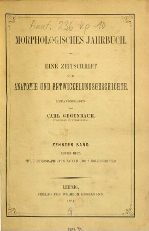 Morphologisches Jahrbuch : eine Zeitschrift für Anatomie und Entwicklungsgeschichte. 10, 10. 1885