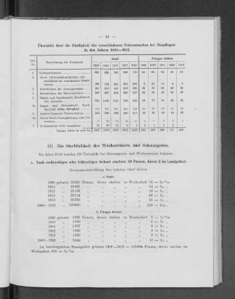 III. Die Sterblichkeit der Wöchnerinnen und Schwangeren.