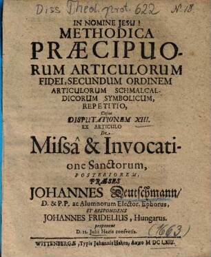 De Missâ & Invocatione Sanctorum, Posteriorem