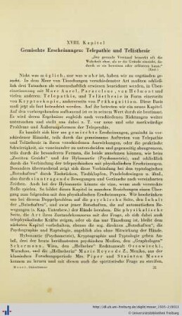 XVIII. Kapitel: Gemischte Erscheinungen: Telepathie Telästhesie.
