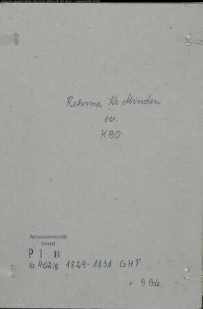 Kirchenbuchduplikat der evangelischen Gemeinde Rehme, Kreis Minden (GHT 1829-1831) (Gemeinde: Evangelische Gemeinde Rehme)