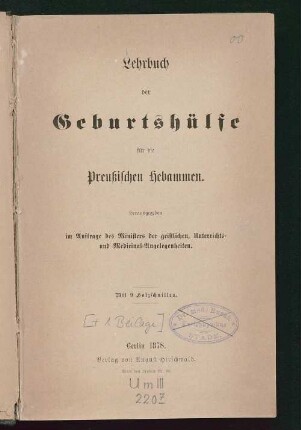 Lehrbuch der Geburtshülfe für die Preußischen Hebammen