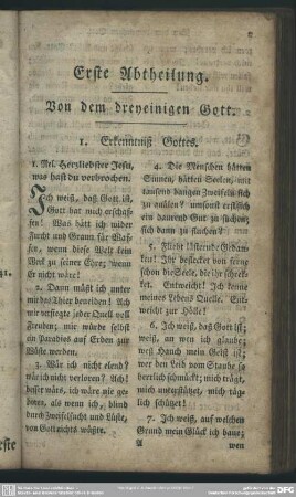 Erste Abtheilung. Von dem dreyeinigen Gott