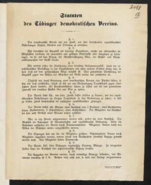 Statuten des Tübinger demokratischen Vereins