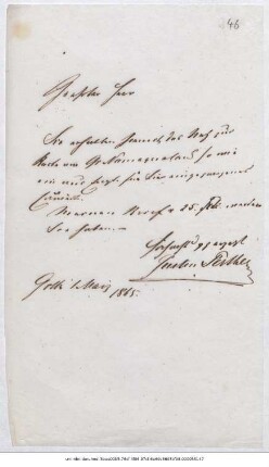 Brief von Justus Perthes' Geographische Anstalt <Gotha> an Reinhold Grundemann : Gotha, 01.03.1865 ; [Kopie]