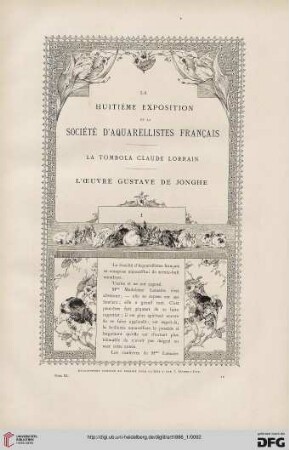 12: La huitième Exposition de la Société d'Aquarellistes Français : la Tombola Claude Lorrain; l'oeuvre Gustave de Jonghe