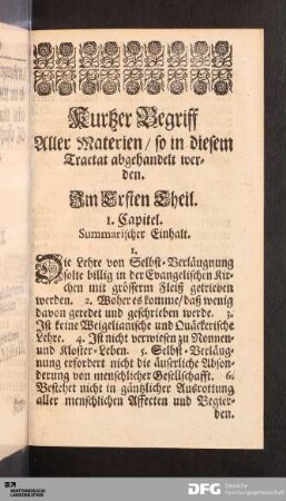 Kurtzer Begriff Aller Materien / so in diesem Tractat abgehandelt werden.