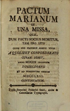 Pactum Marianum de una missa, 1791