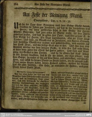 Am Feste der Reinigung Mariä. Evangelium, Luc. 2. v. 22-32