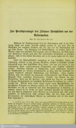 Zur Presbyterologie des Zittauer Weichbildes vor der Reformation