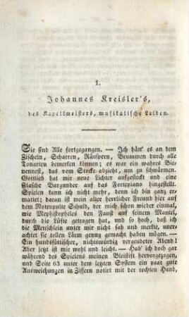 1. Johannes Kreisler's, des Kapellmeisters, musikalische Leiden