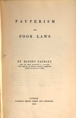 Pauperism and poor laws