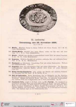 III. Auctionstag: Donnerstag, den 26. November 1896 (Nr. 317 - 475)