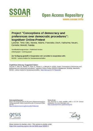 Project "Conceptions of democracy and preferences over democratic procedures": kognitiver Online-Pretest