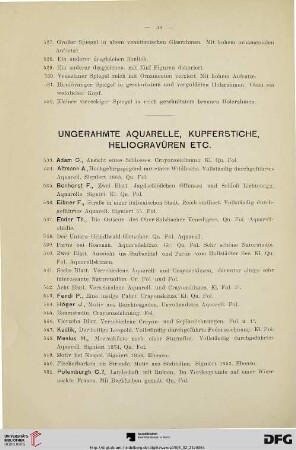 Ungerahmte Aquarelle, Kupferstiche, Heliogravüren etc. (Nr. 533-578)