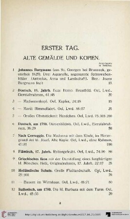Alte Gemälde und Kopien (Nr. 1-29)