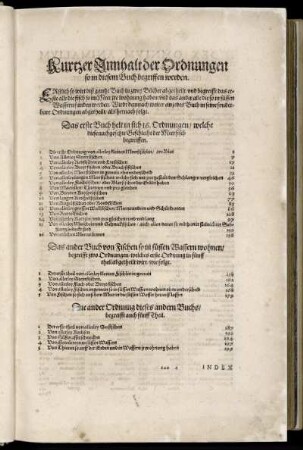Kurzer Innhalt der Ordnungen so in diesem Buch begriffen werden.
