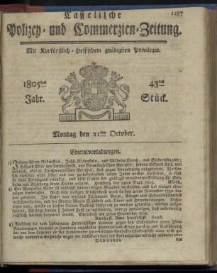 43tes Stueck, Montag den 21ten October 1805