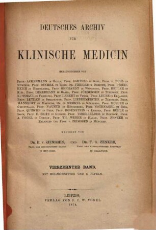 Deutsches Archiv für klinische Medizin. 14, 14. 1874