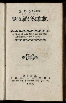 F. L. Hallers Poetische Versuche