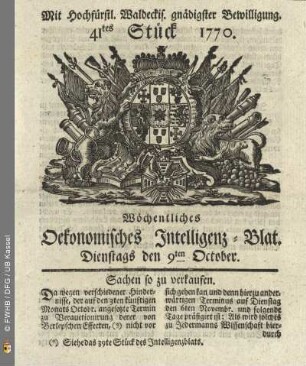 41tes Stueck, Dienstags den 9ten October 1770